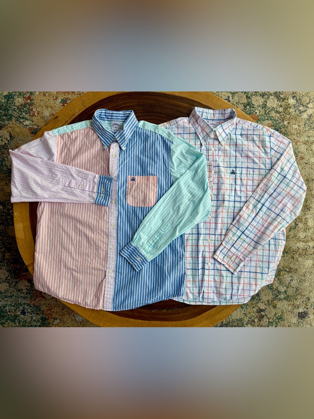 Fun Set Brooks Brothers 1818 Multicolor Striped Cotton Shirts Mens L Button-Down